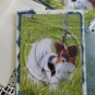 Papillon dog on green grass  country field  handmade dog cards boutique  notecards