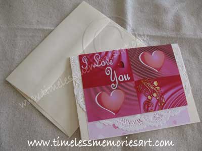 Valentine Greeting Card Handmade card Heart Valentine day I love You Pink squares Virna