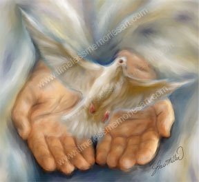 Dove God hands White dove release Digital art painting print 13X19