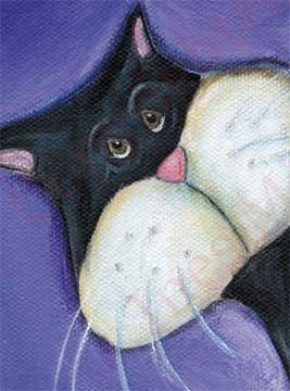 Kitty Tuxedo cat cherry bowl Outsider whimsical art NOTECARDS custom note cards SPECIAL ORDER