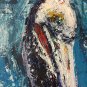 Purple Pelican Beach Bird  Boardwalk watcher acrylic palette knife painting Original