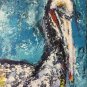 Purple Pelican Beach Bird  Boardwalk watcher acrylic palette knife painting Original