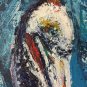 Purple Pelican Beach Bird  Boardwalk watcher acrylic palette knife painting Original
