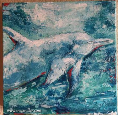 Dolphin Painting for sale Blue lagoon swimming dolphin acrylic Pallet Knife Painting