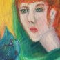 Redhead lady holding black cat Original acrylic painting