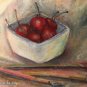 Bowl of cherries paint brushes acrylic canvas painting for sale