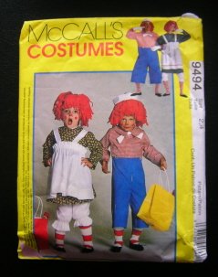 Raggedy Ann & Andy Costume Sewing Pattern McCall's 9494 Kids Size 2-4