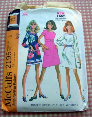 Sixties Mini Dress Vintage Sewing Pattern McCall's 2195