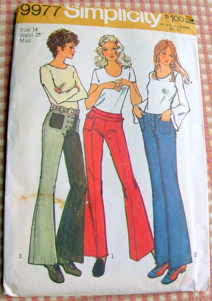 Vintage 70s Sewing Pattern Bell Bottom Jeans Simplicity 9977