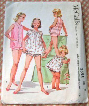 Girls Baby Doll Nightgown Vintage Sewing Pattern McCall's 3595