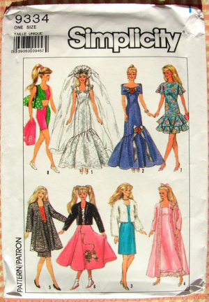 Fashion Doll Clothes 80's Sewing Pattern Simplicity 9334