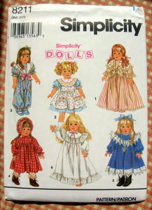 18" American  Doll Clothes Sewing Pattern Simplicity 8211