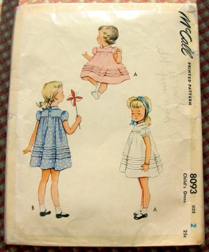 Toddler Girl's Pin-Tucked Dress McCalls 8093 Vintage 50s Sewing Pattern