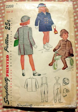 Toddler's Vintage 40s Coat, Hat and Leggings Simplicity 2203 Sewing Pattern