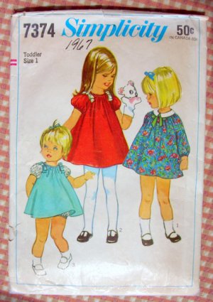 Toddler 60s Puffed Sleeve Dress and Panties Vintage Pattern Simplicity 7374