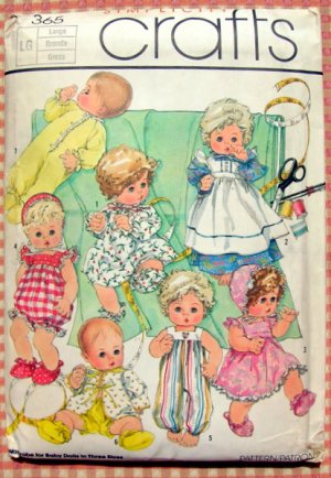 13" to 18" Baby Doll Clothing Vintage Sewing Pattern Simplicity 365