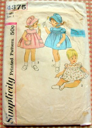 Toddler 50s Smocked Dress, Panties and Bonnet Vintage Pattern Simplicity 4375