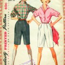 Misses Fitted Blouse and High Waisted Shorts Vintage 50s Pattern Simplicity 4746