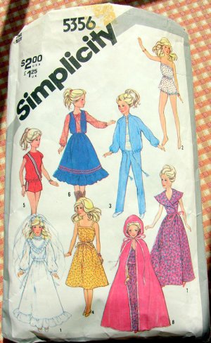 80s 11.5"  or 12.5" Fashion Doll Clothes Simplicity Sewing Pattern 5356