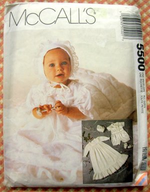 Christening Gown, Slip, Romper, Bonnet and Booties McCall's 5500 Sewing Pattern