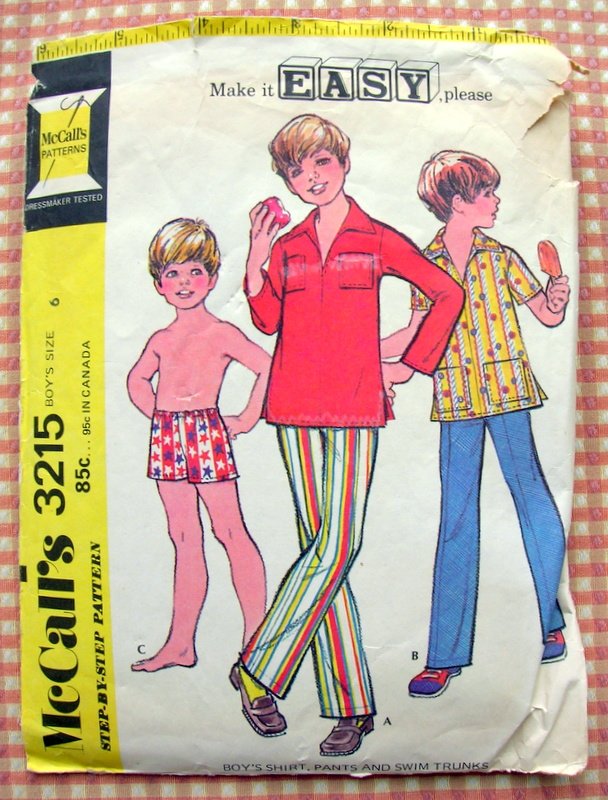 Boys 70s Swim Trunks, Pullover Shirt and Pants McCall's 3215 Vintage ...