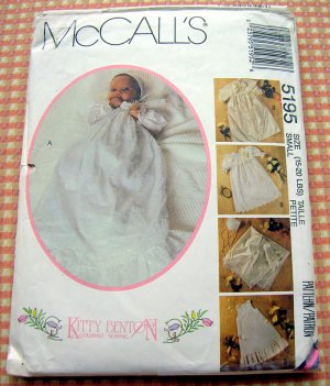 McCall's 5195 Infants' Christening Coat, Cape, Gown, Slip, Bonnet and Blanket Sewing Pattern