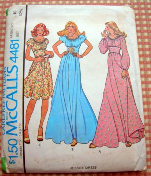 McCall's 4481 Boho Maxi Dress Vintage 70s Sewing Pattern