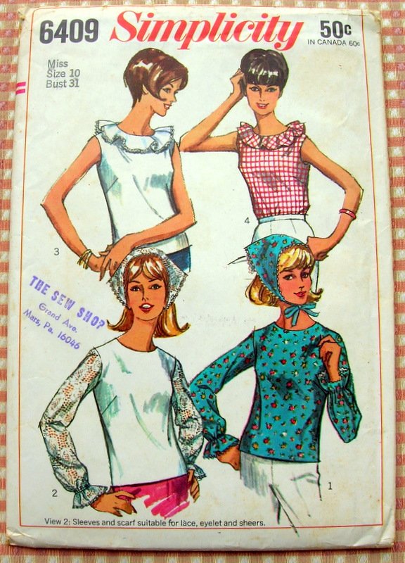Misses Blouse 60s Vintage Sewing Pattern Simplicity 6409