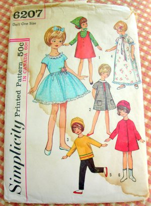 60s 8"  Girl  Doll Clothes Simplicity Sewing Pattern 6207