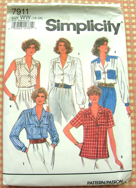 Plus Size Blouse Vintage 90s Sewing Pattern Simplicity 7911