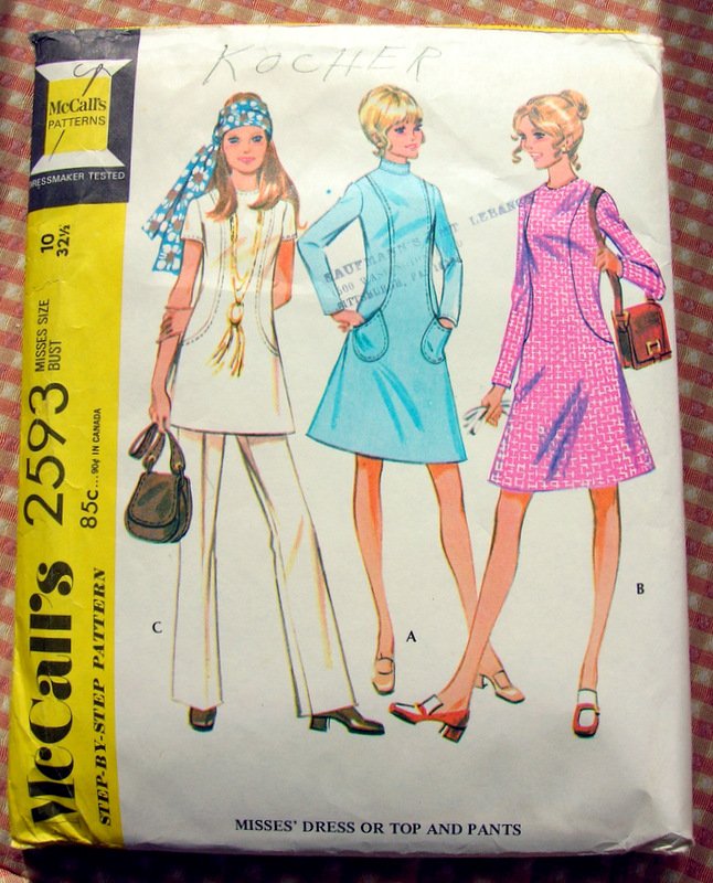 Misses' Dress or Top and Pants 70s Vintage Sewing Pattern McCalls 2593