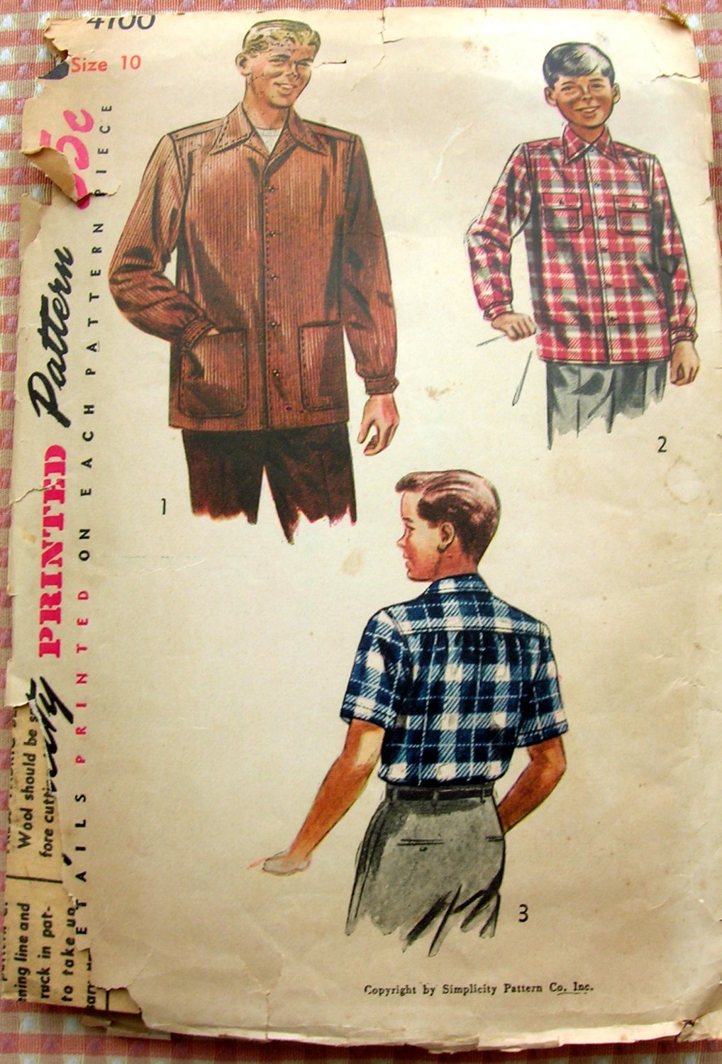 50s Vintage Sewing Pattern Boy's Lumberjack Shirt or Jacket Simplicity ...