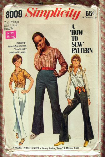 Juniors High Waisted Jeans and Crop Top Vintage 60s Sewing Pattern Simplicity 8009