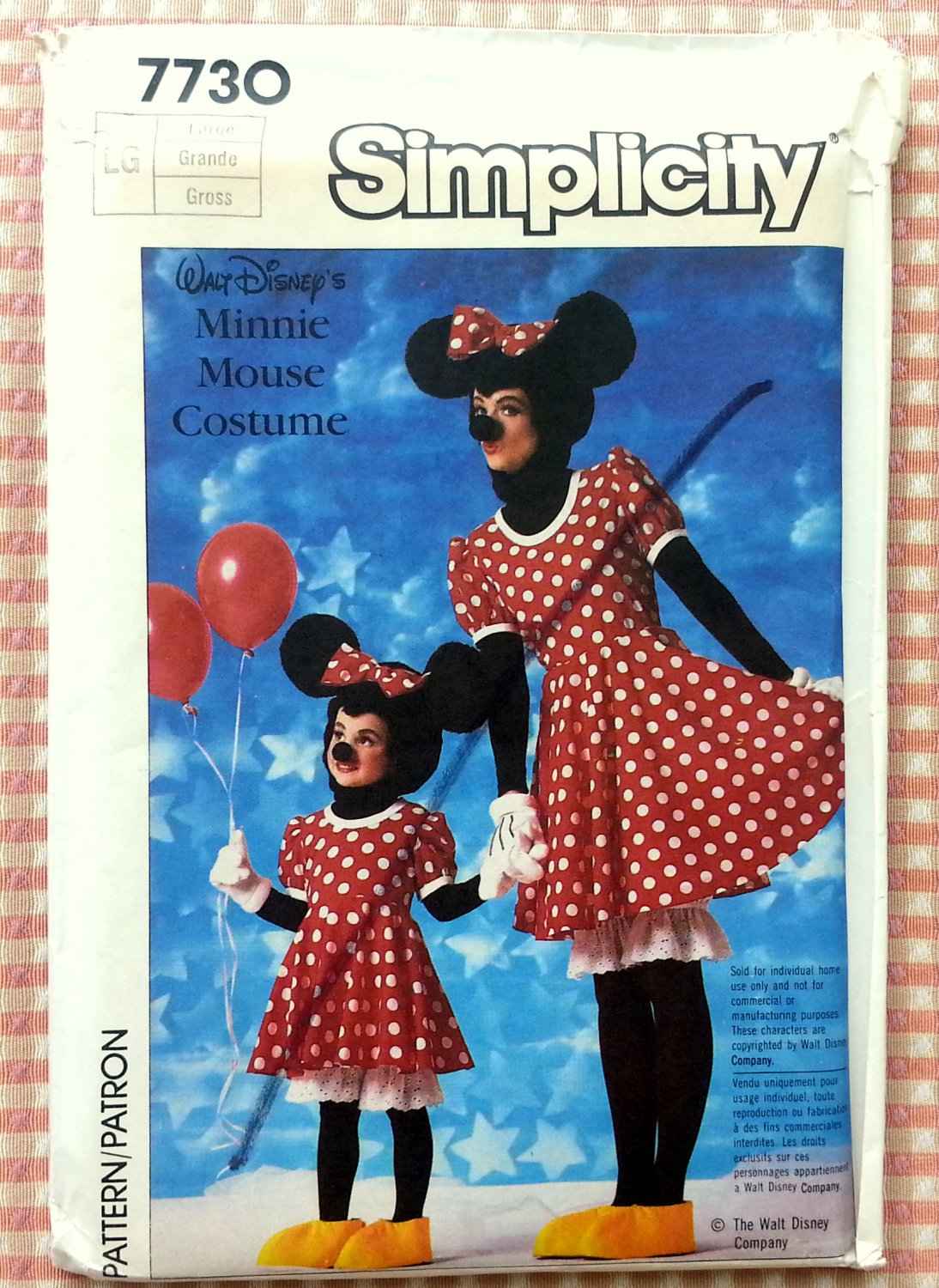 Disney Minnie Mouse Costume Sewing Pattern Simplicity 7730