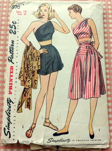 Misses' Play Suit and Skirt Vintage 40s Simplicity Pattern 1970