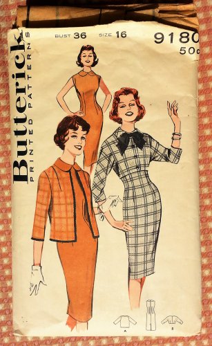 Fitted Dress and Jacket Vintage Sewing Pattern Butterick 9180