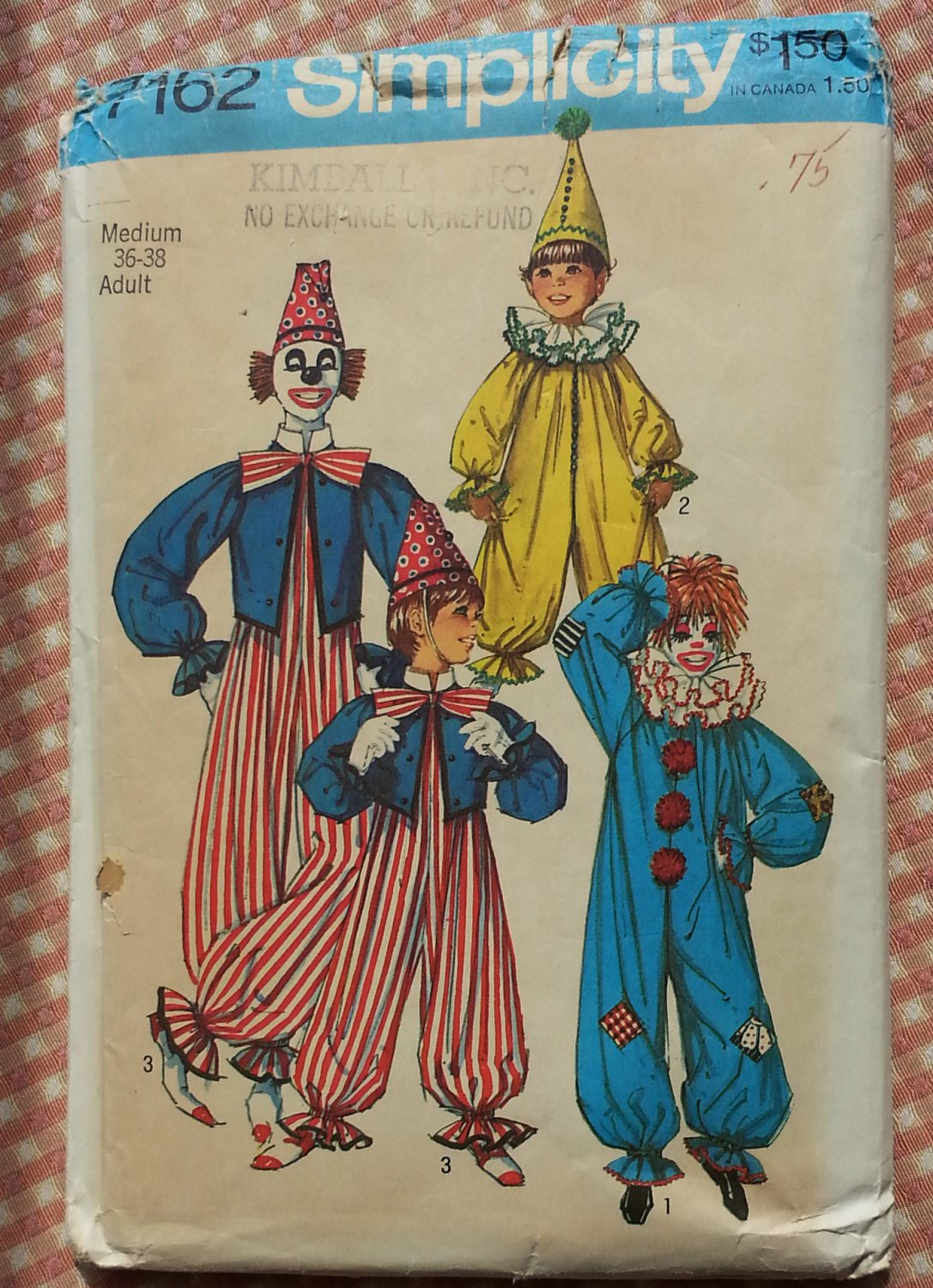 Adult-Size Clown Costume Simplicity 7162 Old Sewing Pattern