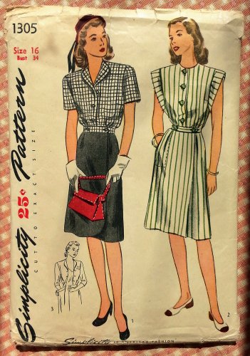 Misses' Dress Vintage 40s Simplicity Pattern 1305
