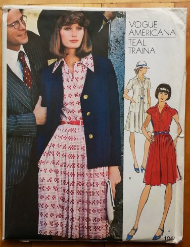 Vintage 70s Teal Traina Dress and Jacket Vogue sewing pattern 1045