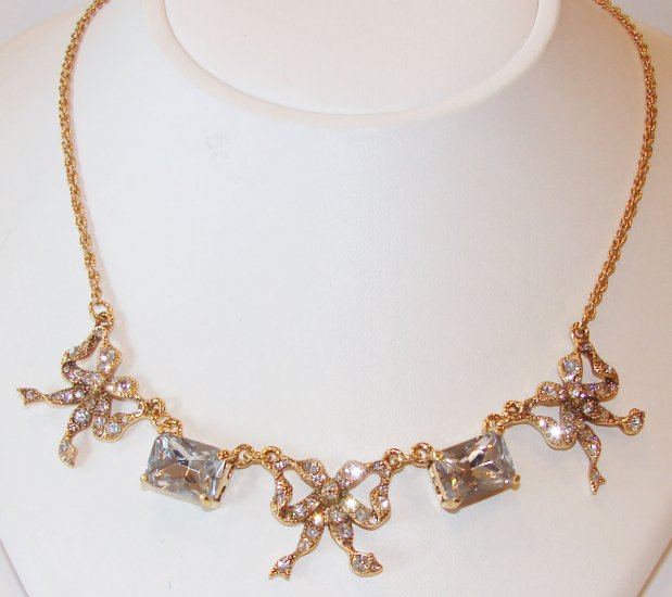 Betsey Johnson Jewelry Iconic Crystal Bow Necklace