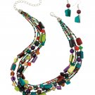 Multi Colored Beaded Necklace and Earring Set