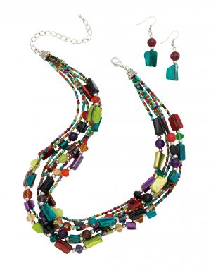 Multi Colored Beaded Necklace and Earring Set