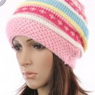 Stripes Pattern Knitted Hat Pink
