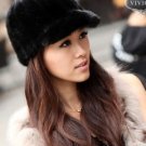 Real Mink Peaked Cap Black