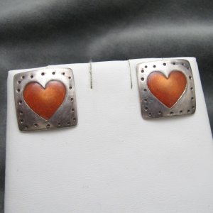 Sterling Earrings Red Enamel Heart 4