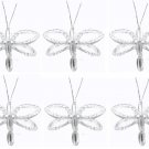 2"" White Mini Glitter Dragonfly Dragonflies 6pc set - nylon hanging ceiling wall nursery bedroom de