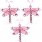 3"" Pink Mini Wire Bead Dragonfly Dragonflies 3pc set - nylon hanging ceiling wall nursery bedroom d