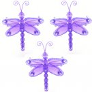 3"" Purple Mini Wire Bead Dragonfly Dragonflies 3pc set - nylon hanging ceiling wall nursery bedroom