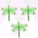3"" Green Mini Wire Bead Dragonfly Dragonflies 3pc set - nylon hanging ceiling wall nursery bedroom 