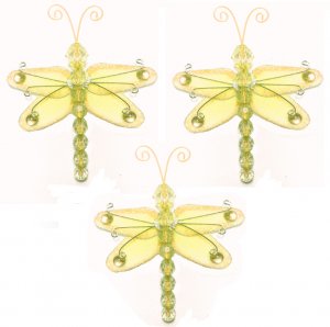 3"" Yellow Mini Wire Bead Dragonfly Dragonflies 3pc set - nylon hanging ceiling wall nursery bedroom